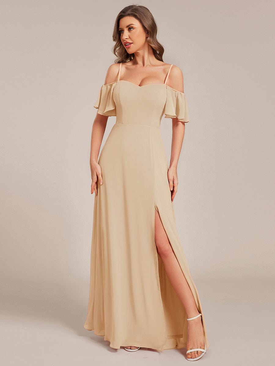 REYA|Stylish Cold Shoulder Flare Sleeves Flowy Bridesmaid Dress