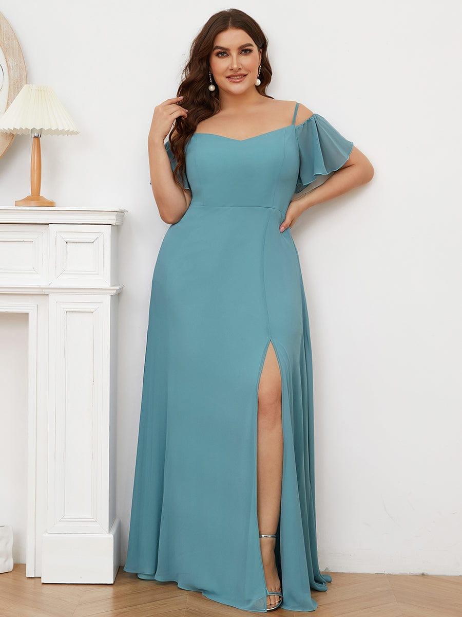 REYA|Stylish Cold Shoulder Flare Sleeves Flowy Bridesmaid Dress