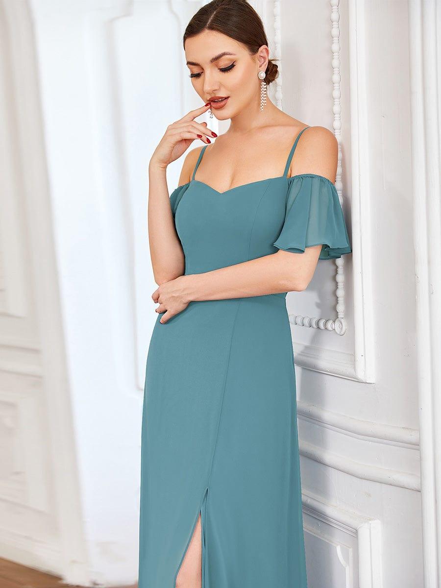 REYA|Stylish Cold Shoulder Flare Sleeves Flowy Bridesmaid Dress