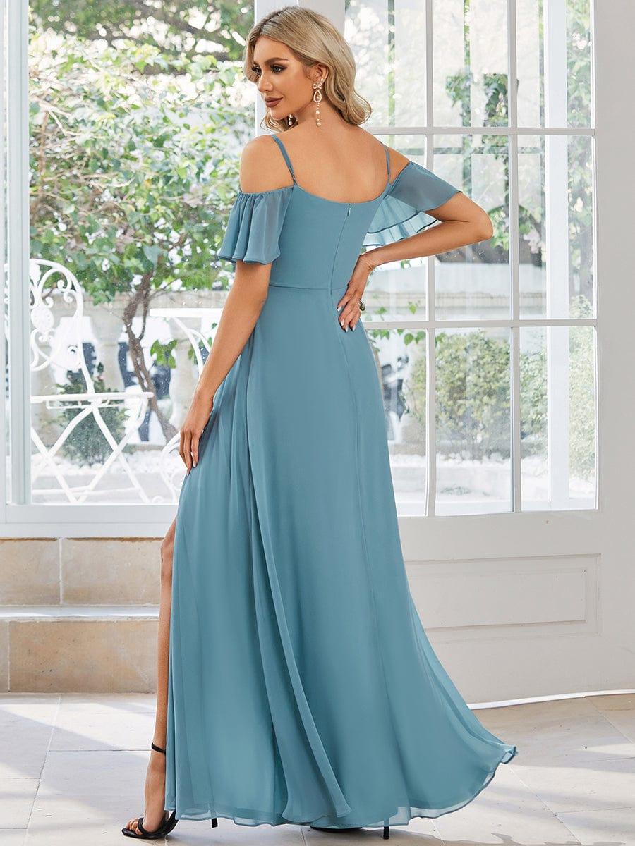 REYA|Stylish Cold Shoulder Flare Sleeves Flowy Bridesmaid Dress