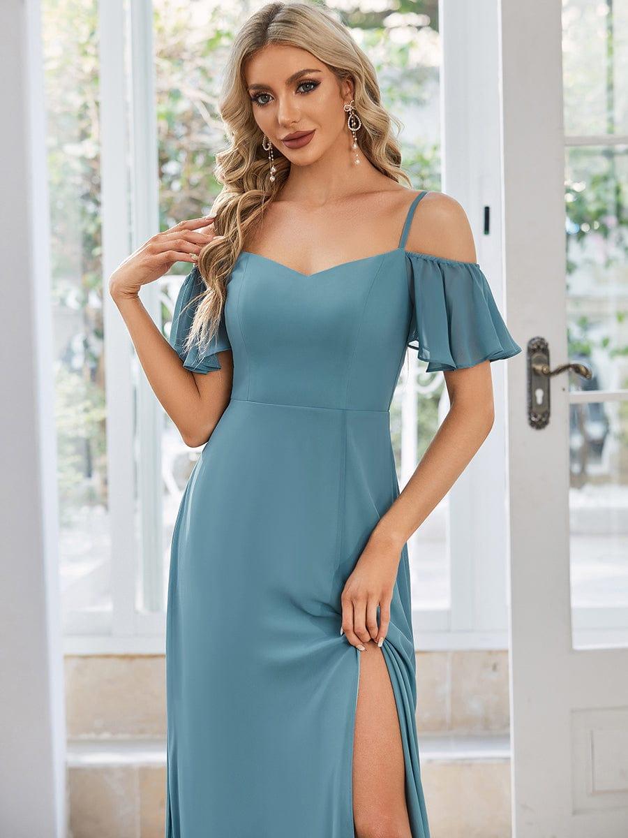 REYA|Stylish Cold Shoulder Flare Sleeves Flowy Bridesmaid Dress