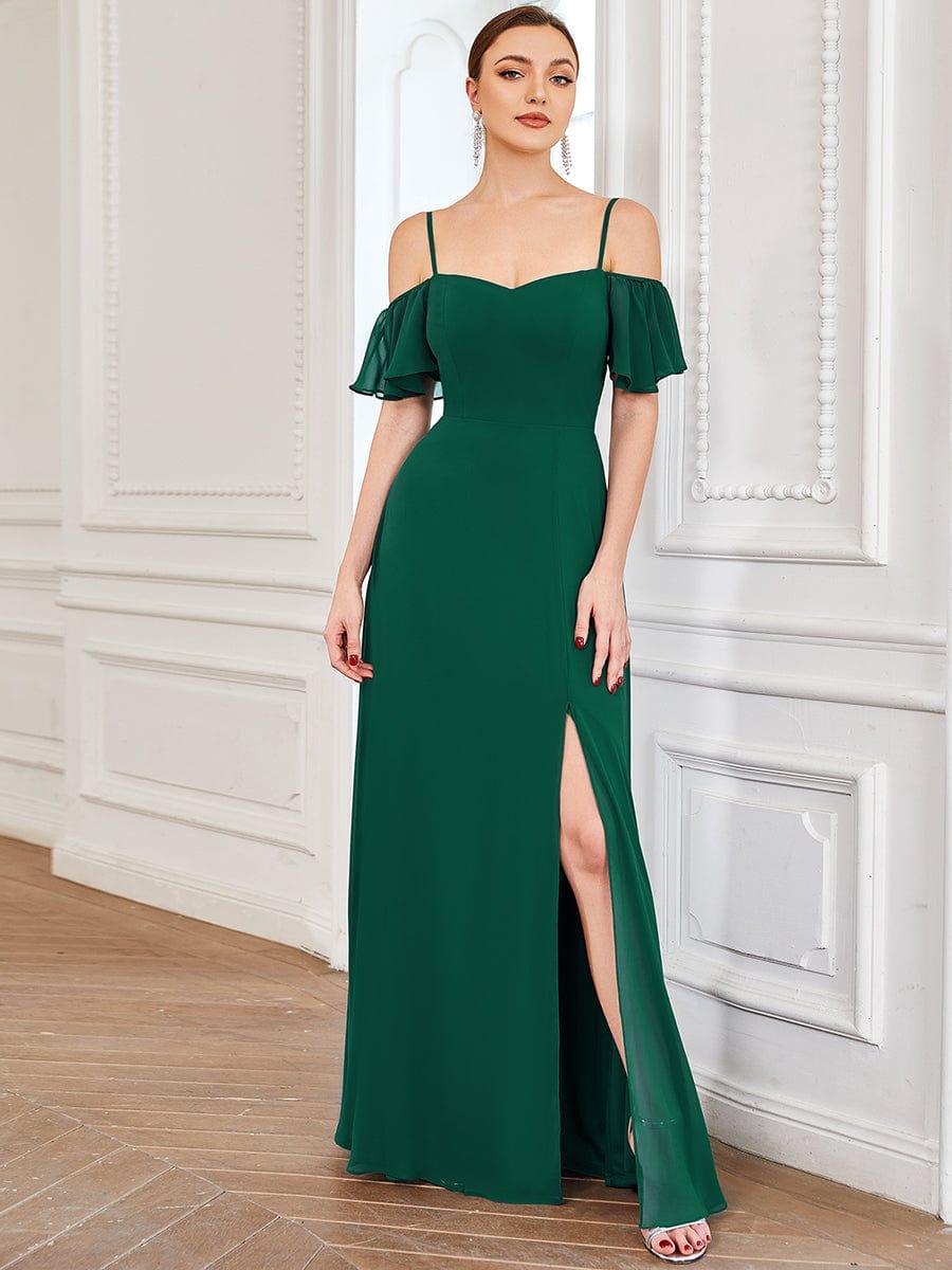 REYA|Stylish Cold Shoulder Flare Sleeves Flowy Bridesmaid Dress