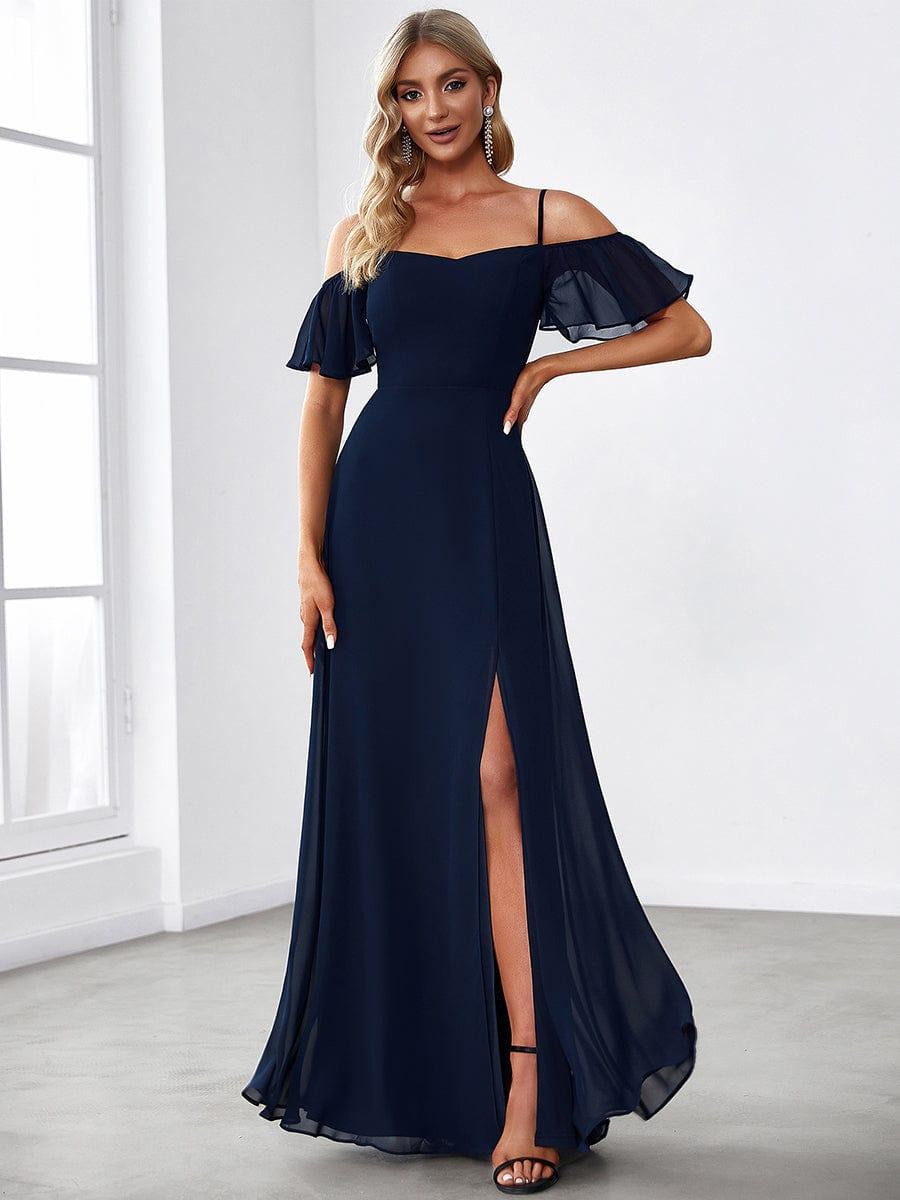 REYA|Stylish Cold Shoulder Flare Sleeves Flowy Bridesmaid Dress