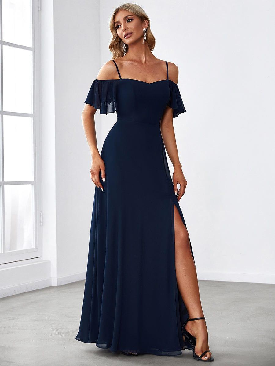 REYA|Stylish Cold Shoulder Flare Sleeves Flowy Bridesmaid Dress