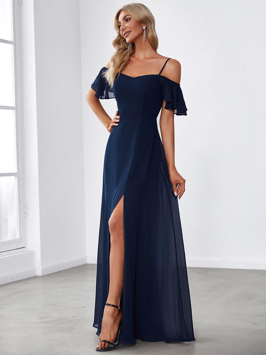 REYA|Stylish Cold Shoulder Flare Sleeves Flowy Bridesmaid Dress