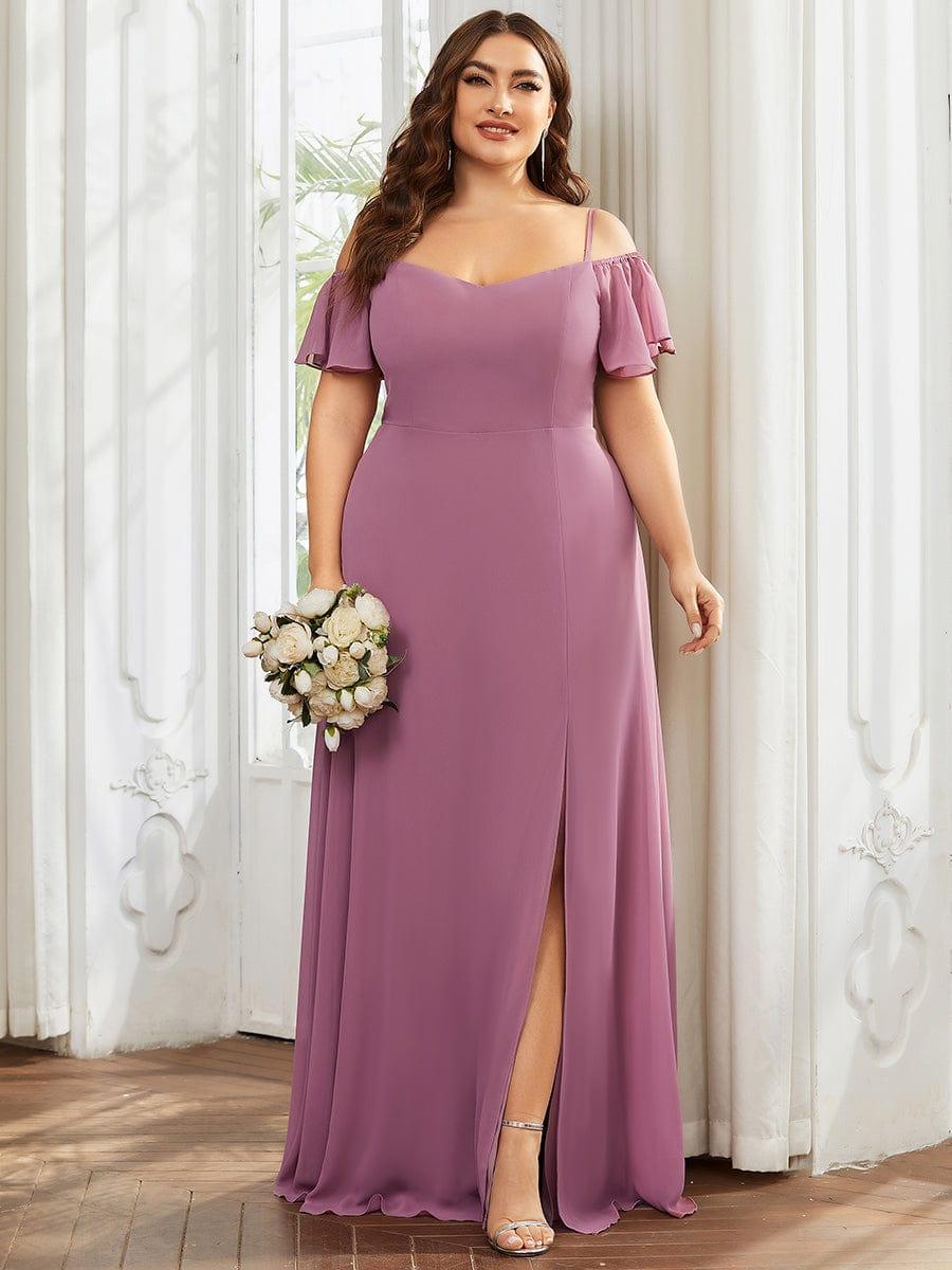 REYA|Stylish Cold Shoulder Flare Sleeves Flowy Bridesmaid Dress