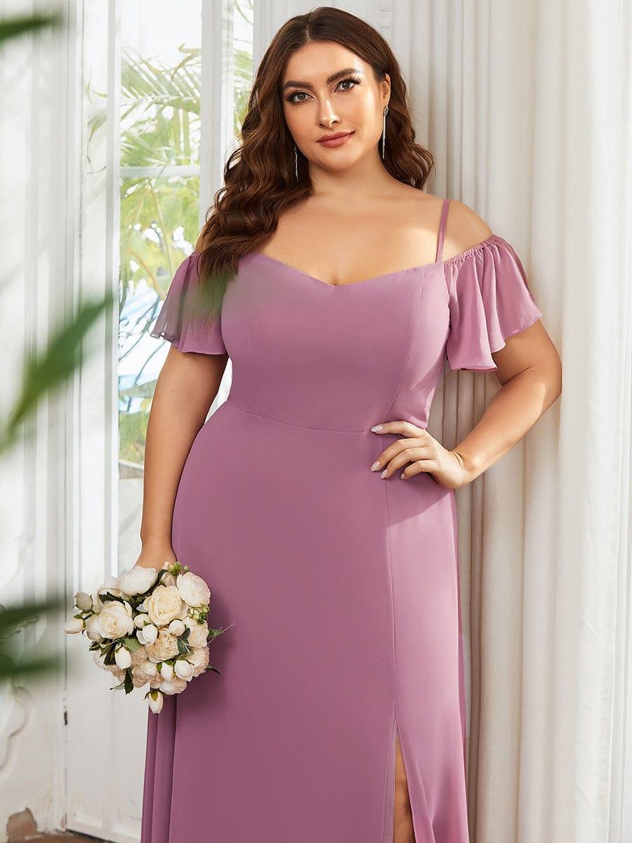 REYA|Stylish Cold Shoulder Flare Sleeves Flowy Bridesmaid Dress