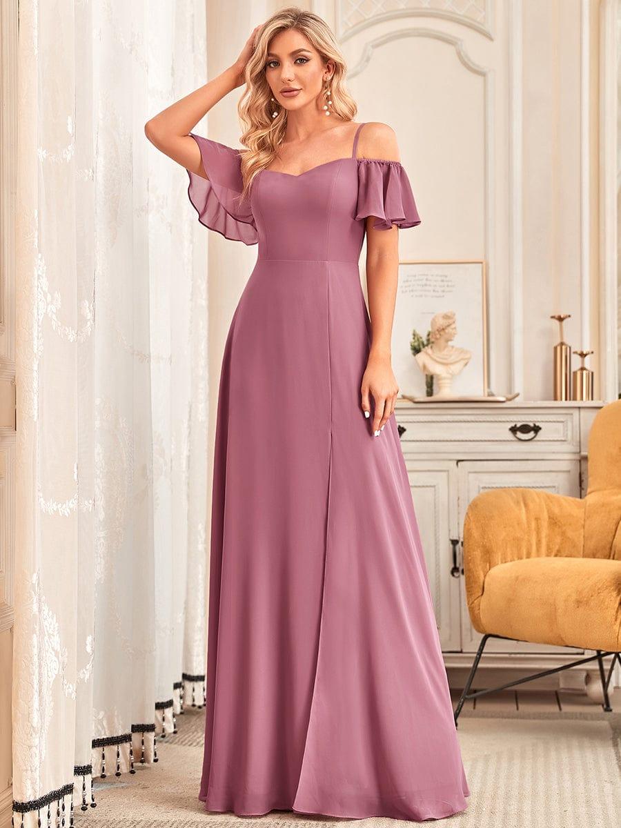 REYA|Stylish Cold Shoulder Flare Sleeves Flowy Bridesmaid Dress