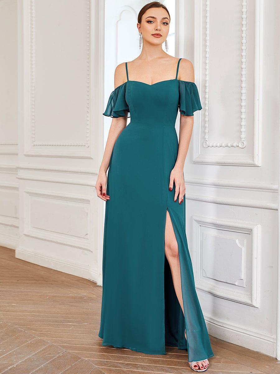 REYA|Stylish Cold Shoulder Flare Sleeves Flowy Bridesmaid Dress