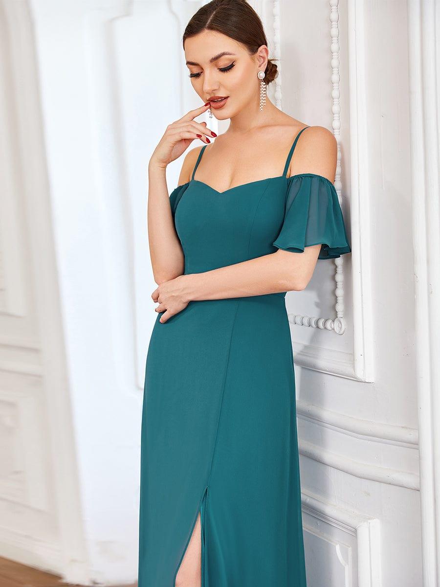 REYA|Stylish Cold Shoulder Flare Sleeves Flowy Bridesmaid Dress
