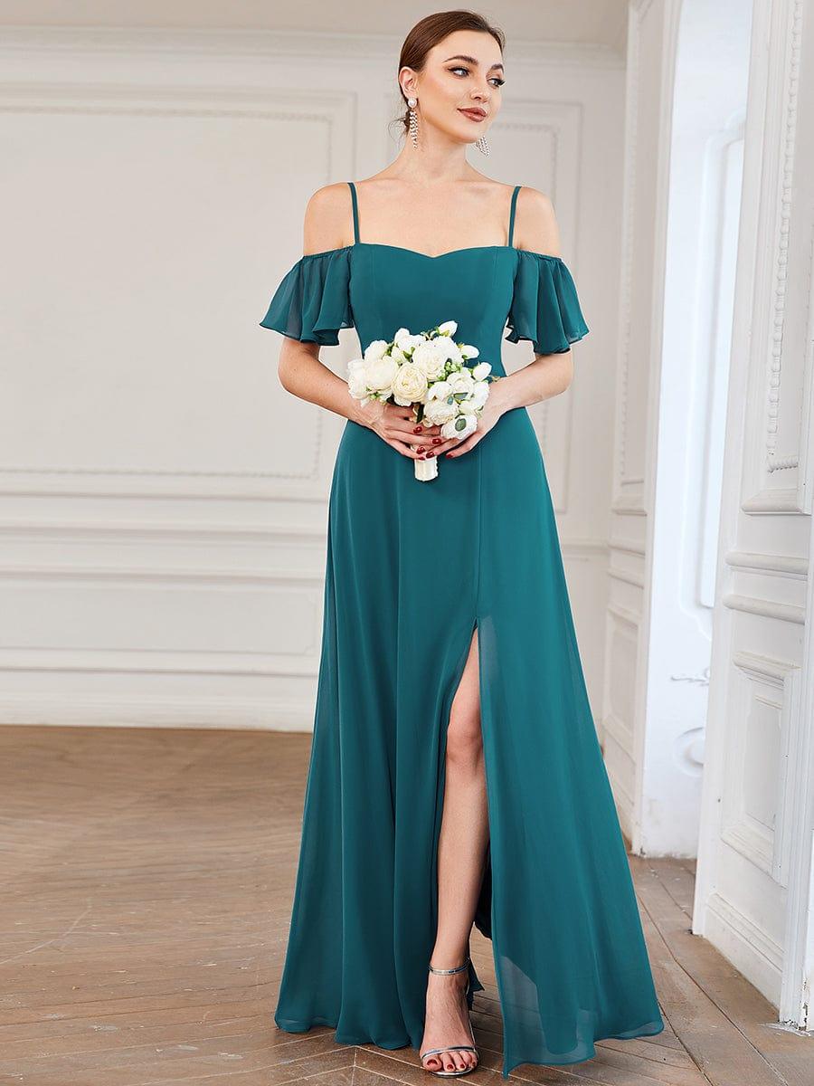 REYA|Stylish Cold Shoulder Flare Sleeves Flowy Bridesmaid Dress