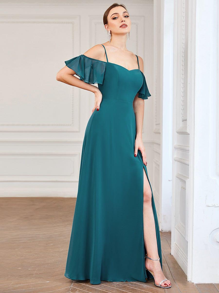REYA|Stylish Cold Shoulder Flare Sleeves Flowy Bridesmaid Dress