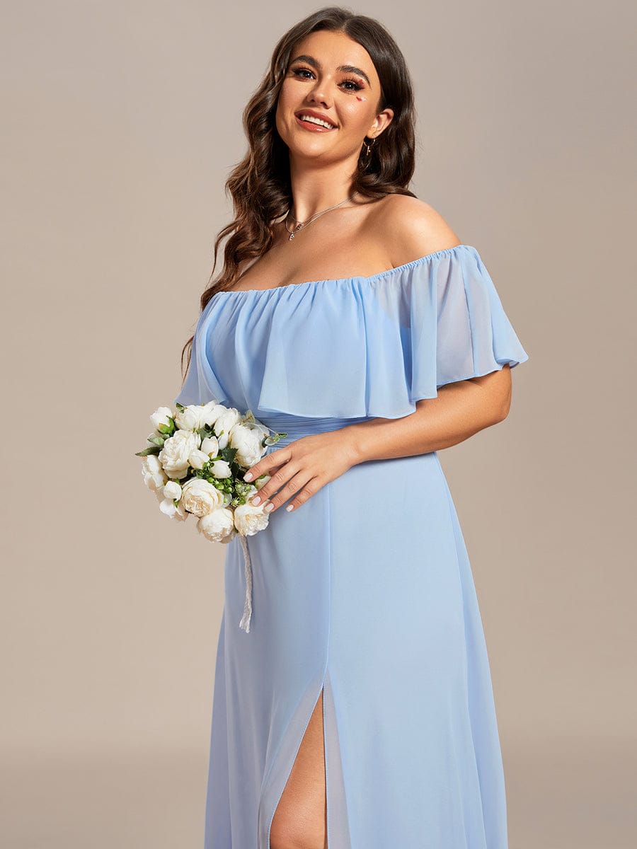 ÉMILE|Off the Shoulder Ruffle Bodice Long Flowy Chiffon Bridesmaid Dress