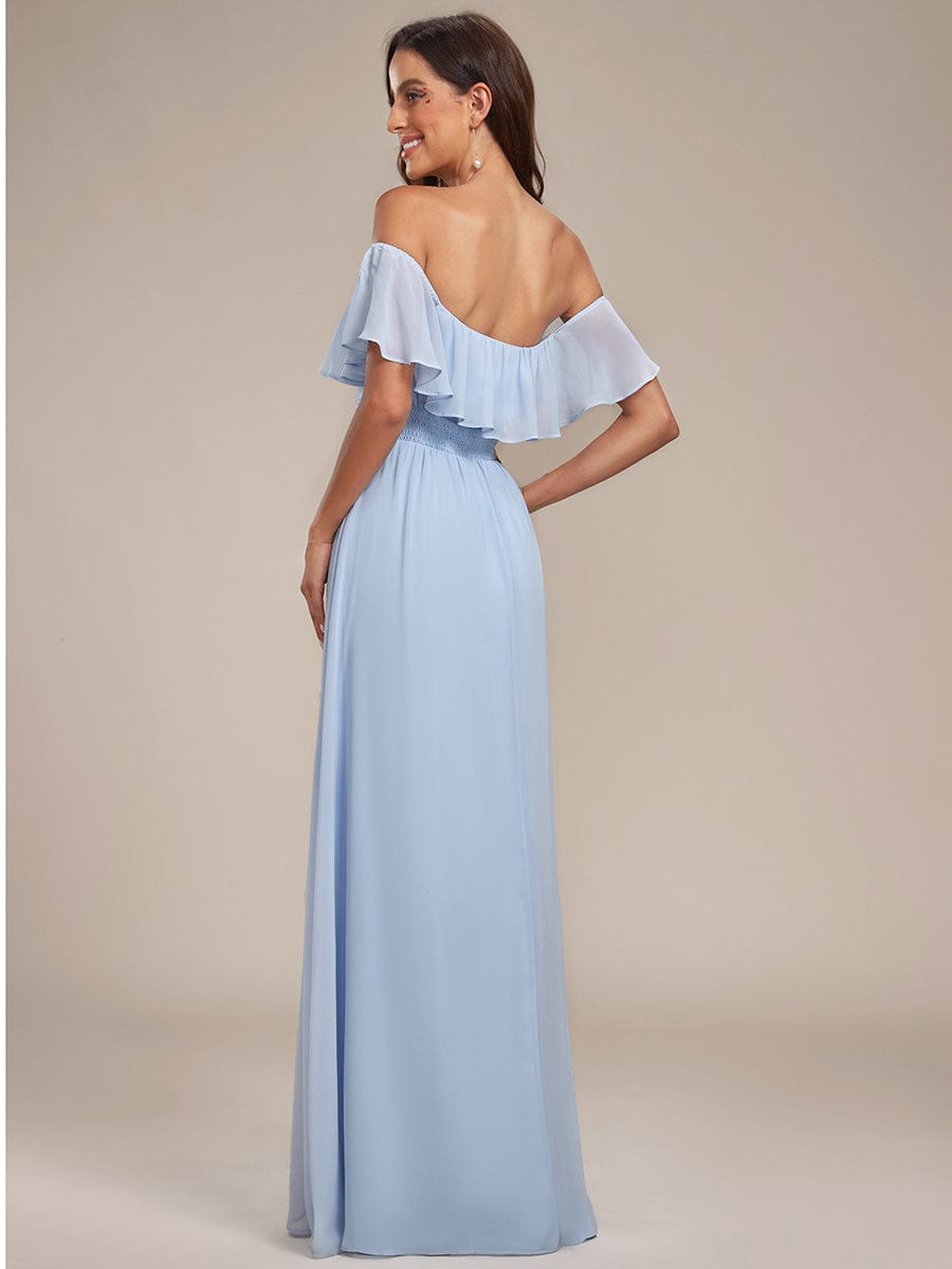 ÉMILE|Off the Shoulder Ruffle Bodice Long Flowy Chiffon Bridesmaid Dress