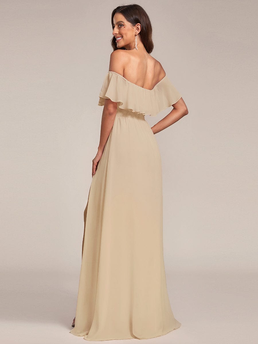 ÉMILE|Off the Shoulder Ruffle Bodice Long Flowy Chiffon Bridesmaid Dress