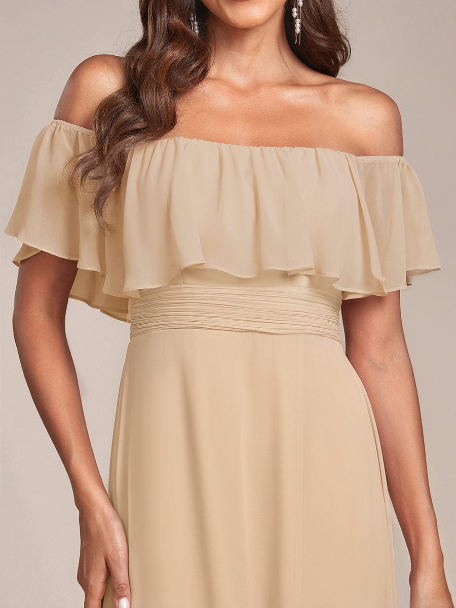 ÉMILE|Off the Shoulder Ruffle Bodice Long Flowy Chiffon Bridesmaid Dress