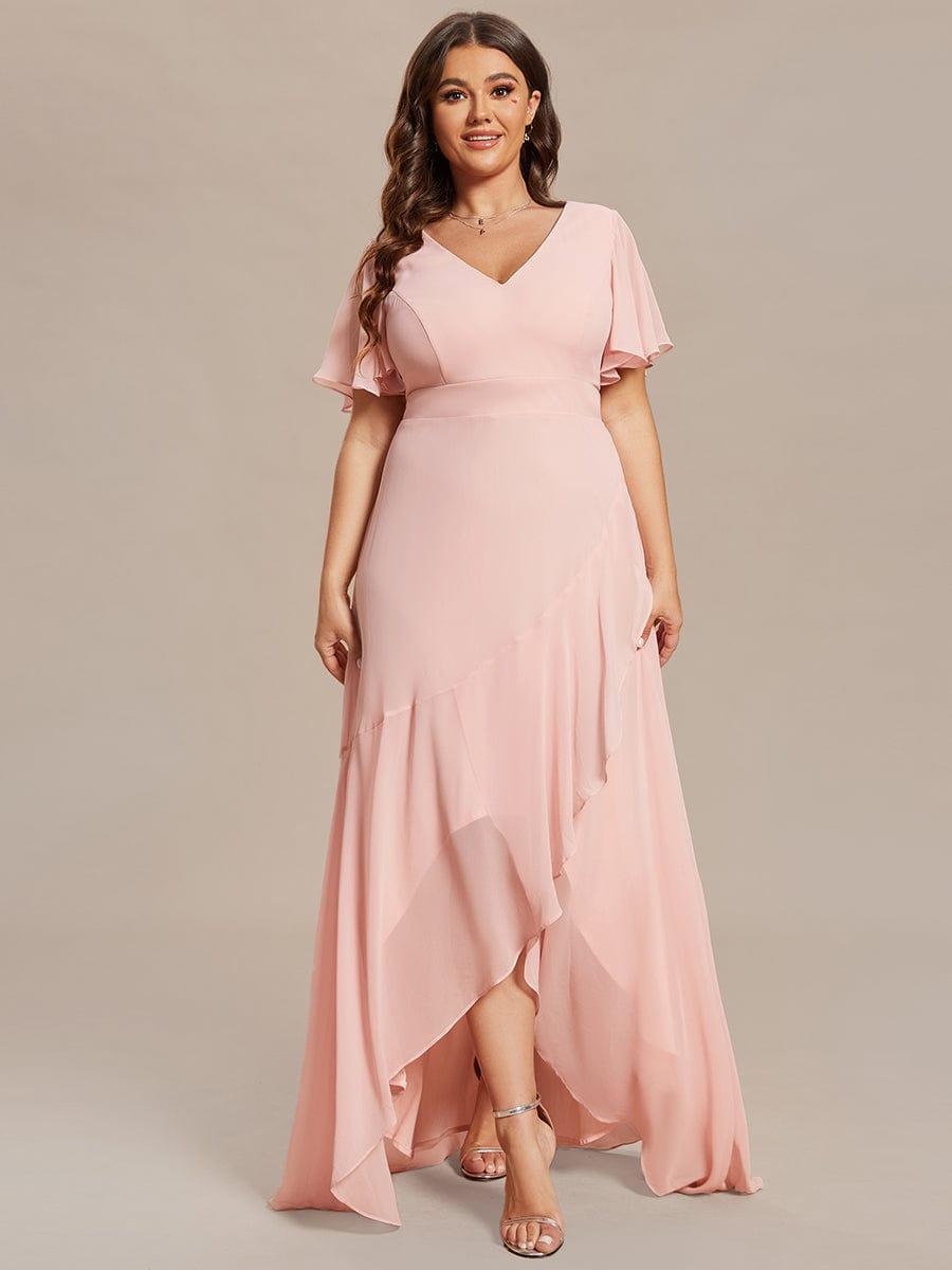 pretty OREE|Plus Size Elegant Lotus Sleeves Chiffon Bridesmaid Dress