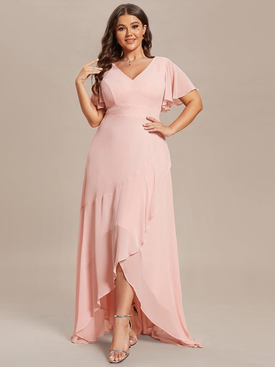 pretty OREE|Plus Size Elegant Lotus Sleeves Chiffon Bridesmaid Dress