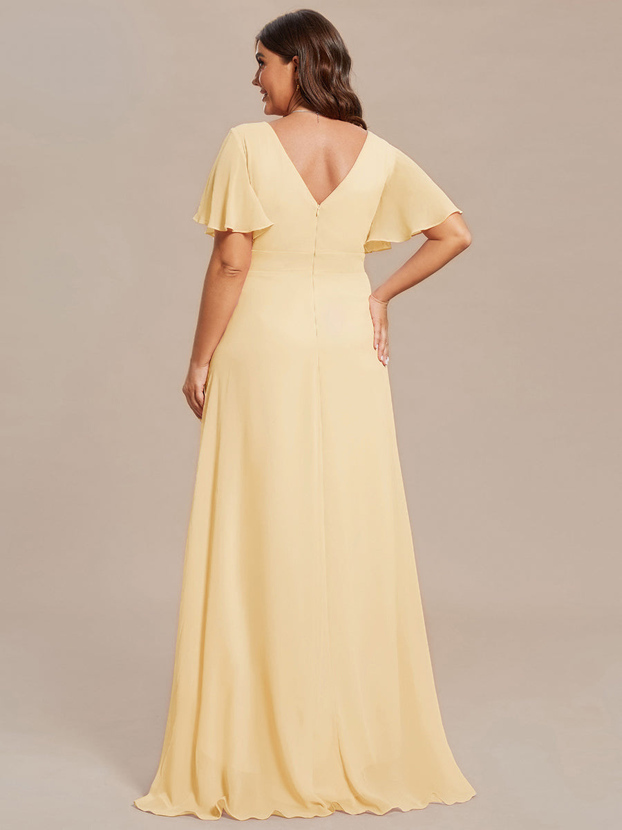 OREE|Ruffles Sleeve V-Neck Chiffon Bridesmaid Dress