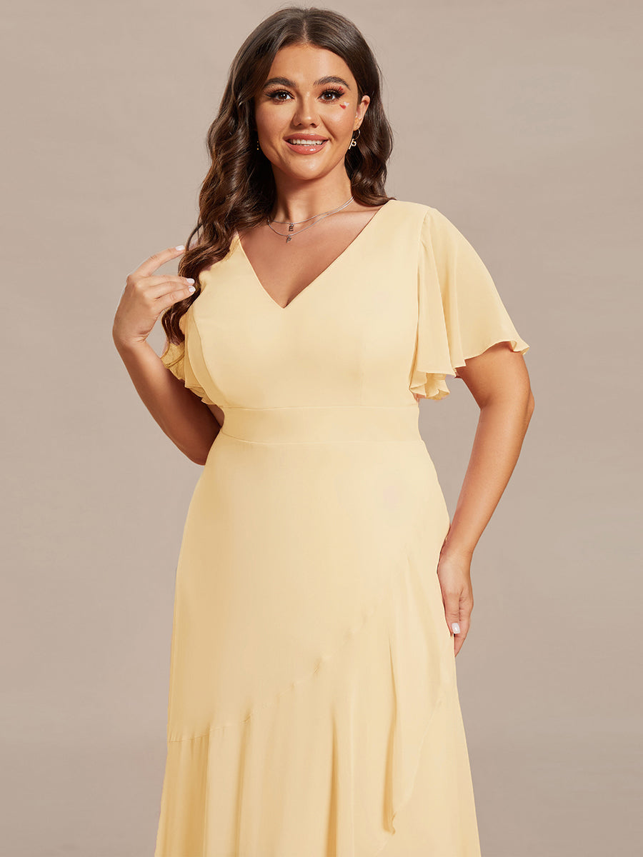 OREE|Ruffles Sleeve V-Neck Chiffon Bridesmaid Dress