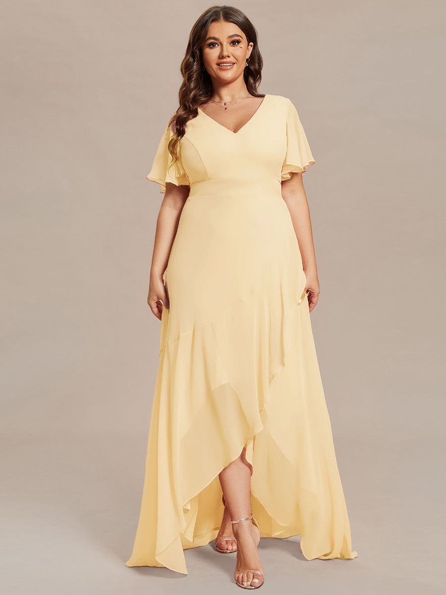 OREE|Ruffles Sleeve V-Neck Chiffon Bridesmaid Dress