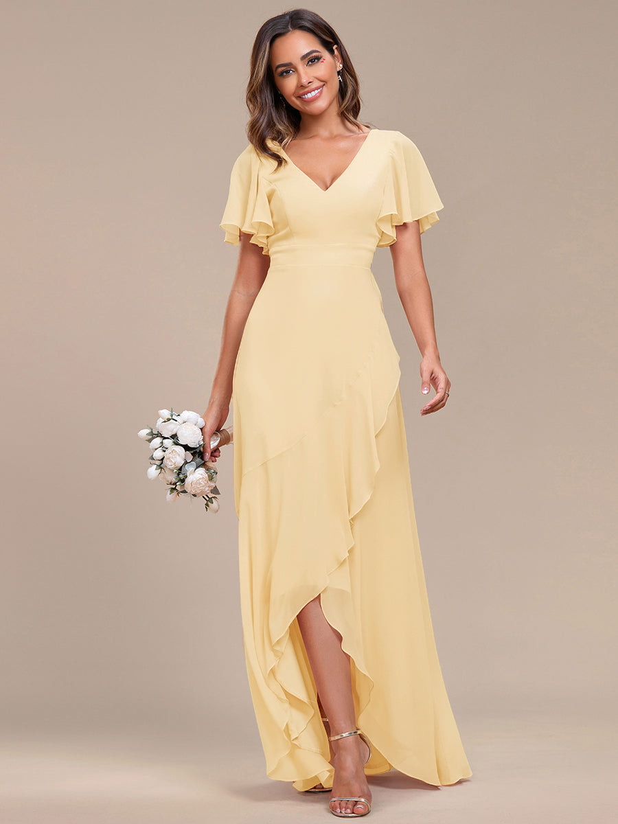 OREE|Ruffles Sleeve V-Neck Chiffon Bridesmaid Dress
