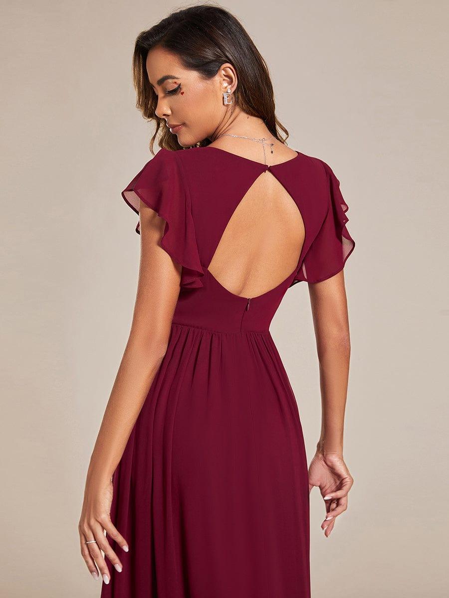 LILYANA|Back Cutout A-Line Pleated Ruffles Sleeve Chiffon Bridesmaid Dress
