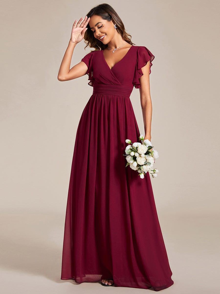 LILYANA|Back Cutout A-Line Pleated Ruffles Sleeve Chiffon Bridesmaid Dress