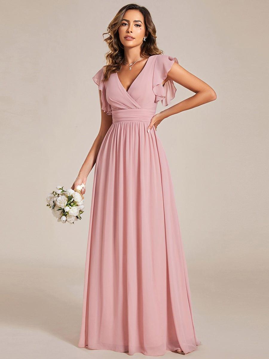 LILYANA|Back Cutout A-Line Pleated Ruffles Sleeve Chiffon Bridesmaid Dress