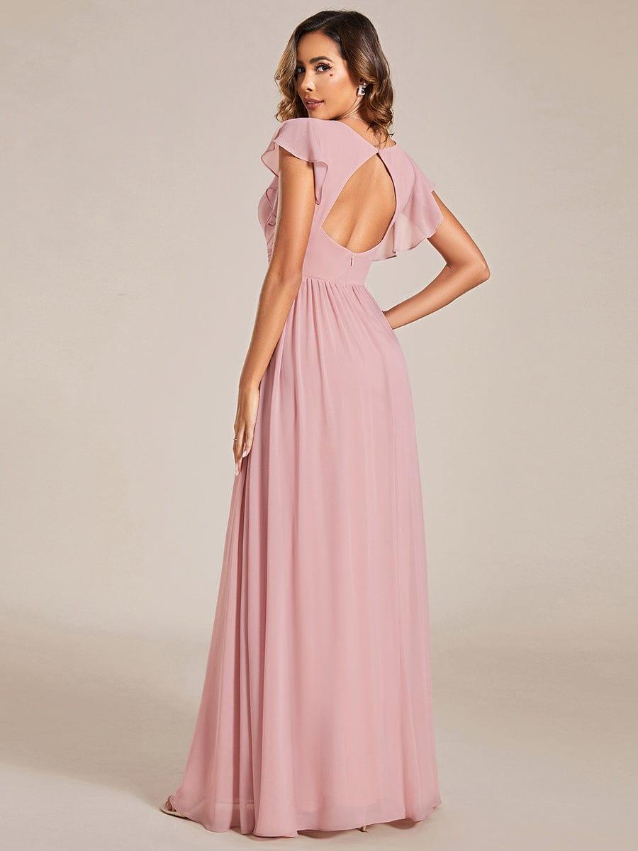 LILYANA|Back Cutout A-Line Pleated Ruffles Sleeve Chiffon Bridesmaid Dress