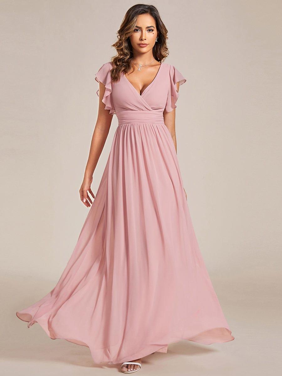 LILYANA|Back Cutout A-Line Pleated Ruffles Sleeve Chiffon Bridesmaid Dress