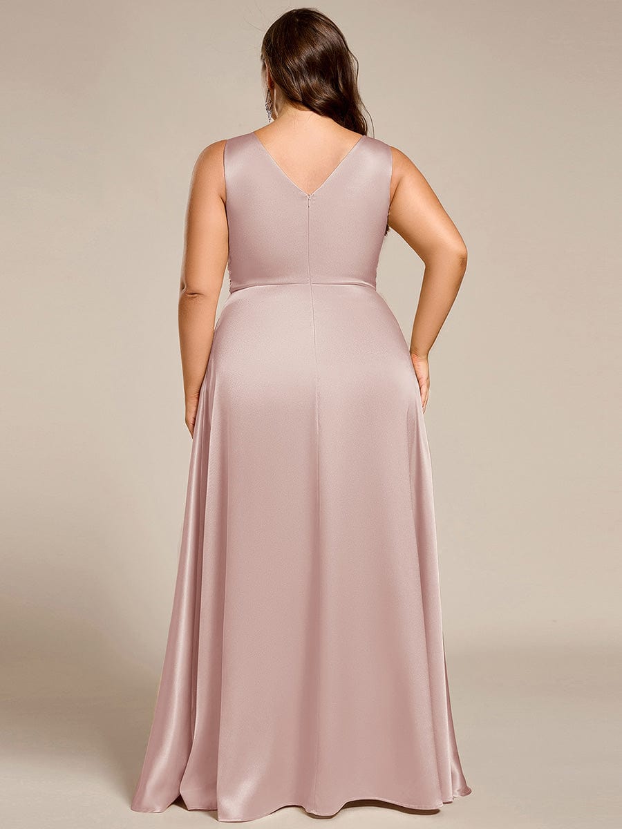 pretty INDY|Plus Size Satin Empire Waist Maxi Bridesmaid Dress with Pockets