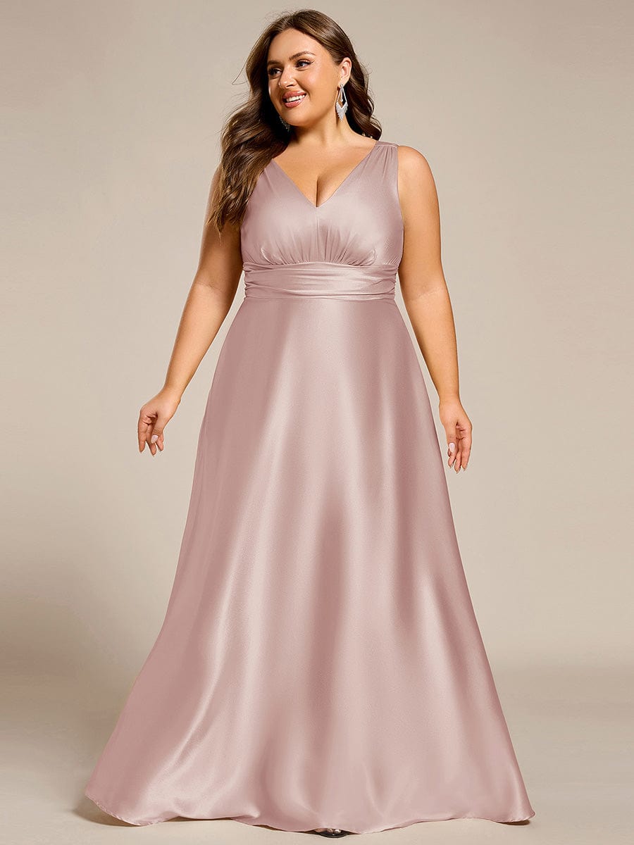 INDY|V-neck Empire Waist Satin Maxi Bridesmaid Dress with Pockets