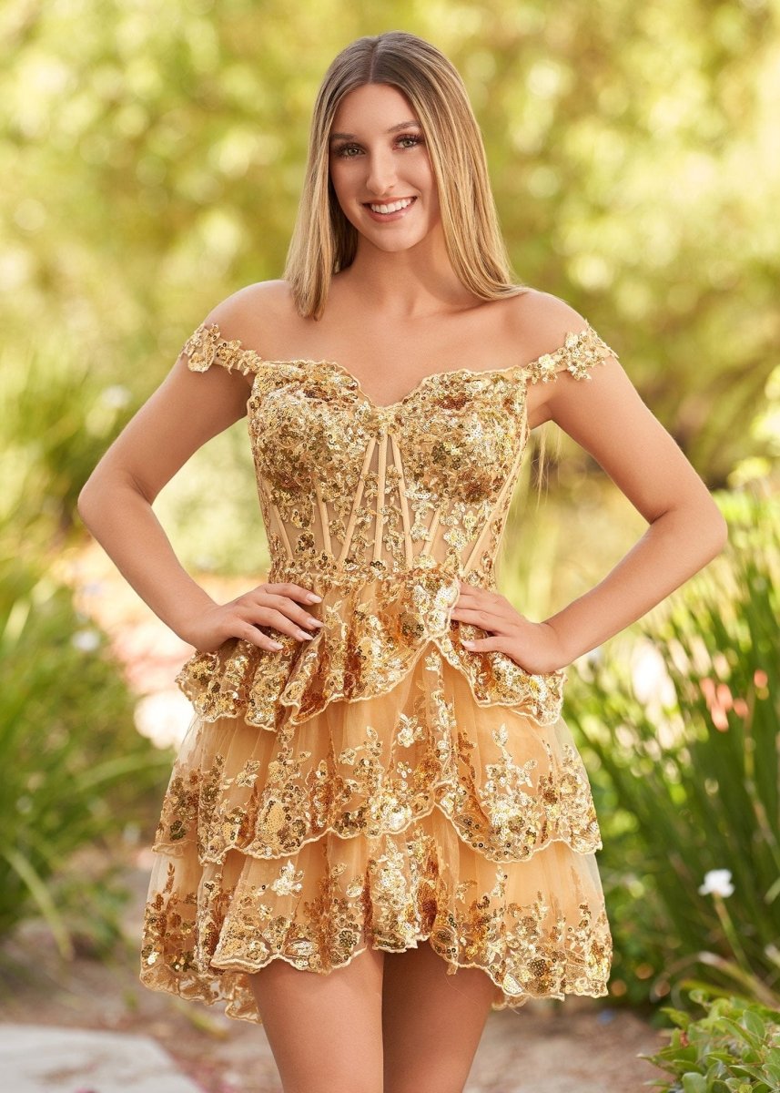 Everly | Gold - A-Line Sweetheart Tiered Short Homecoming & Cocktail Dresses