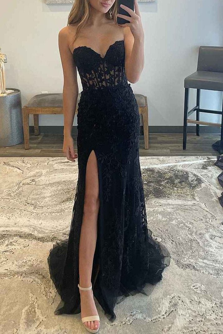 Nyomi |Mermaid Strapless Corset Lace Prom Dress with Slit