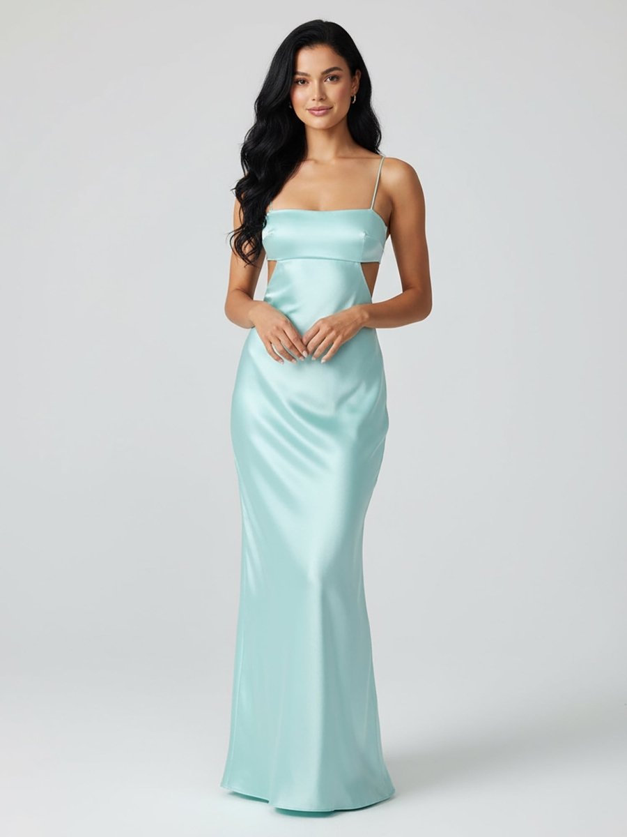 Jelissa | Spaghetti Straps Sheath Aqua Blue Prom Dress Formal Satin Party Dress