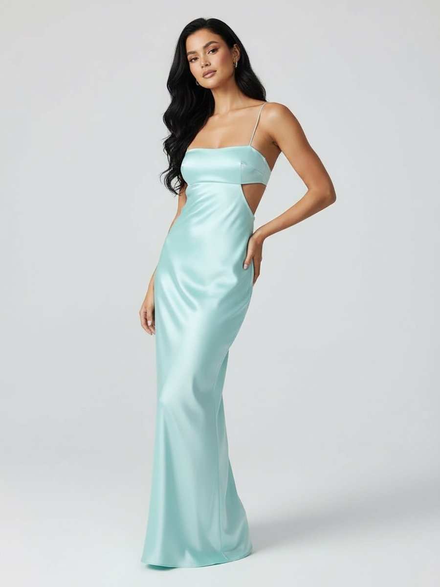 Jelissa | Spaghetti Straps Sheath Aqua Blue Prom Dress Formal Satin Party Dress