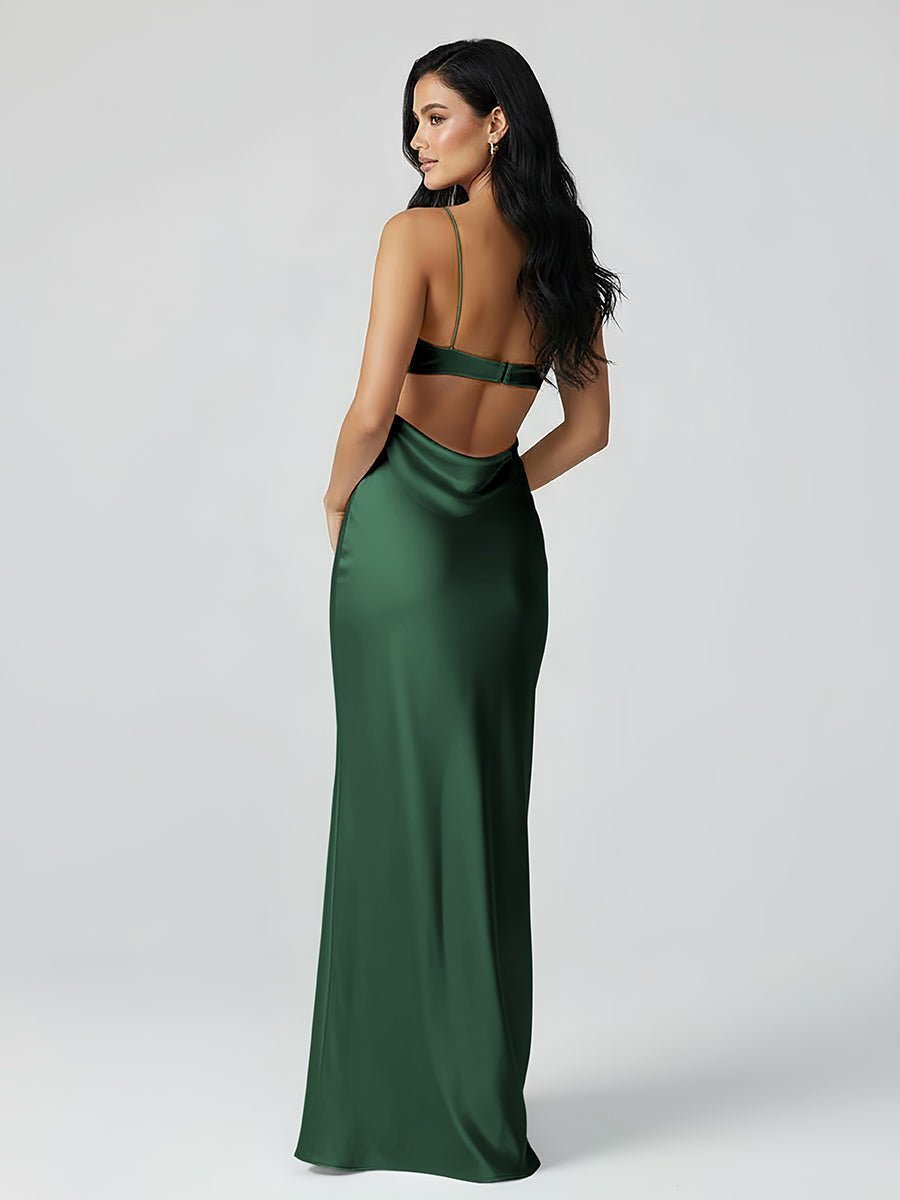 Jelissa | Spaghetti Straps Sheath Aqua Blue Prom Dress Formal Satin Party Dress