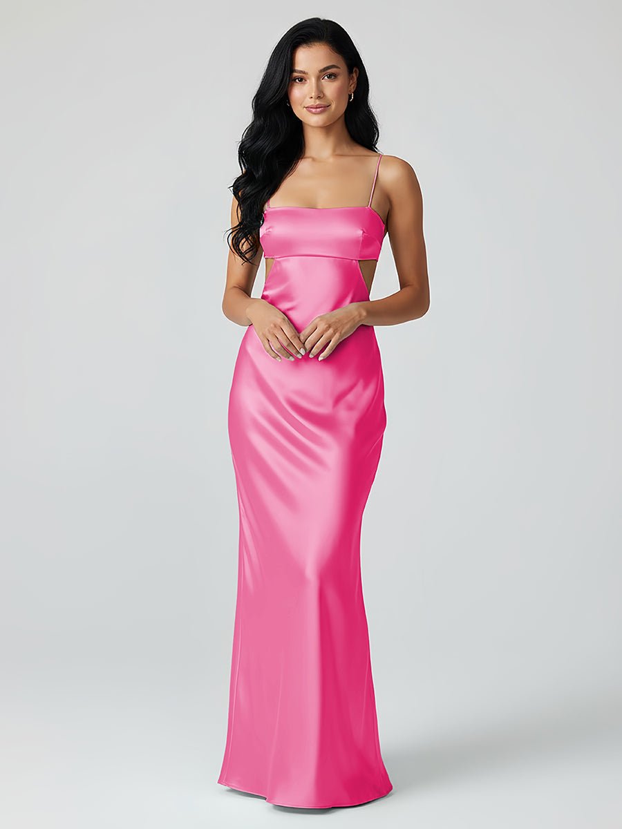 Jelissa | Spaghetti Straps Sheath Aqua Blue Prom Dress Formal Satin Party Dress