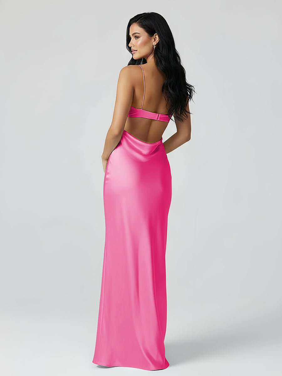 Jelissa | Spaghetti Straps Sheath Aqua Blue Prom Dress Formal Satin Party Dress