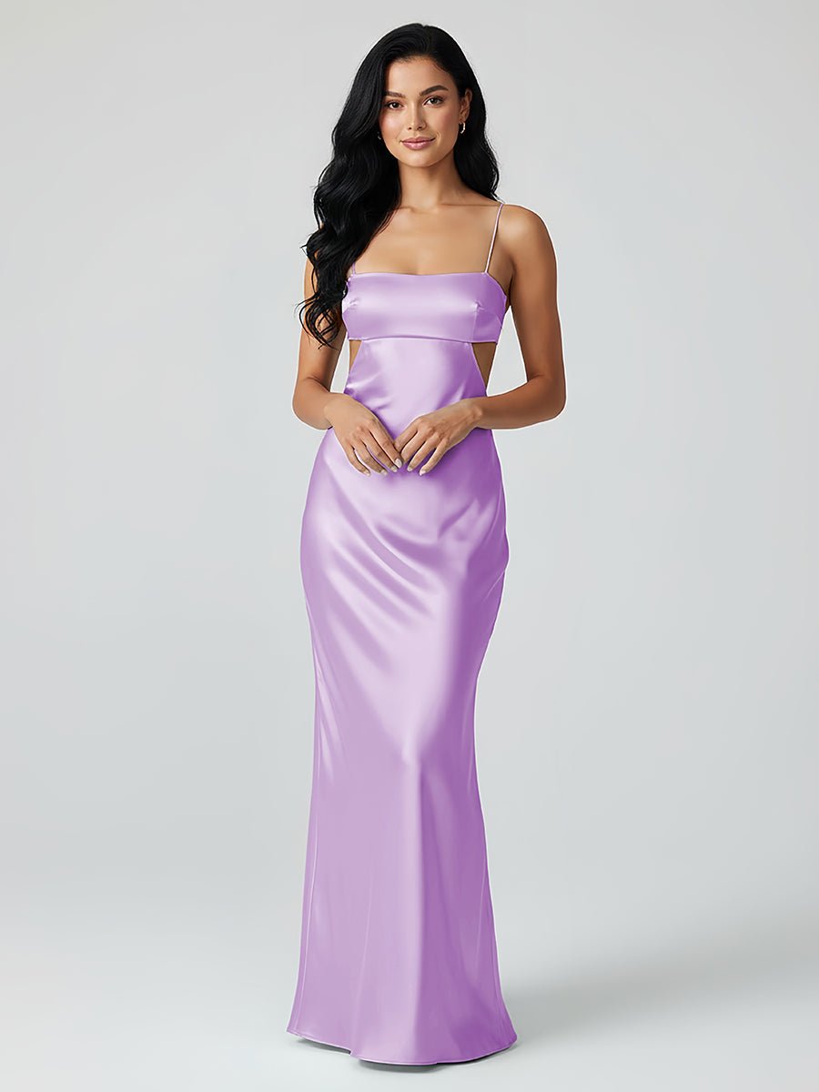 Jelissa | Spaghetti Straps Sheath Aqua Blue Prom Dress Formal Satin Party Dress