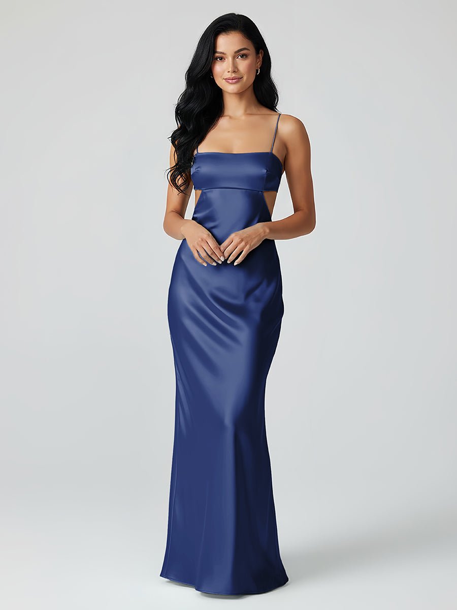 Jelissa | Spaghetti Straps Sheath Aqua Blue Prom Dress Formal Satin Party Dress