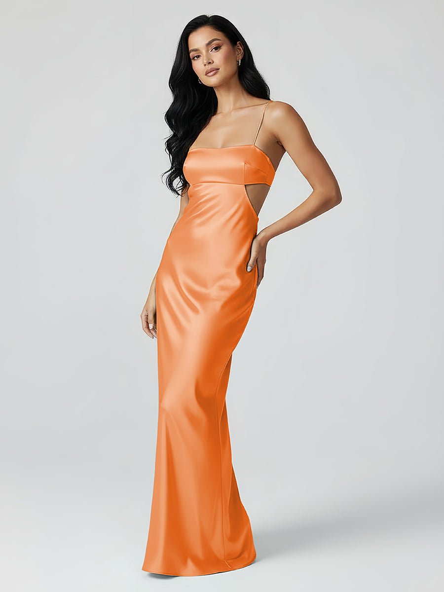 Jelissa | Spaghetti Straps Sheath Aqua Blue Prom Dress Formal Satin Party Dress