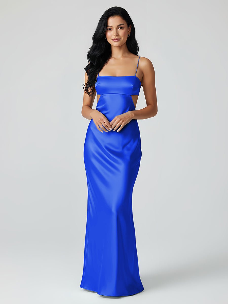 Jelissa | Spaghetti Straps Sheath Aqua Blue Prom Dress Formal Satin Party Dress
