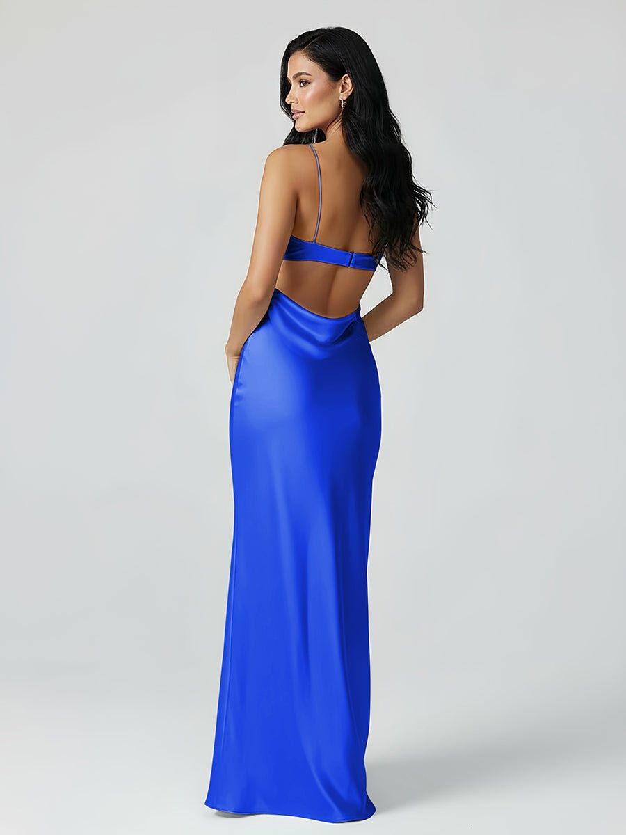 Jelissa | Spaghetti Straps Sheath Aqua Blue Prom Dress Formal Satin Party Dress