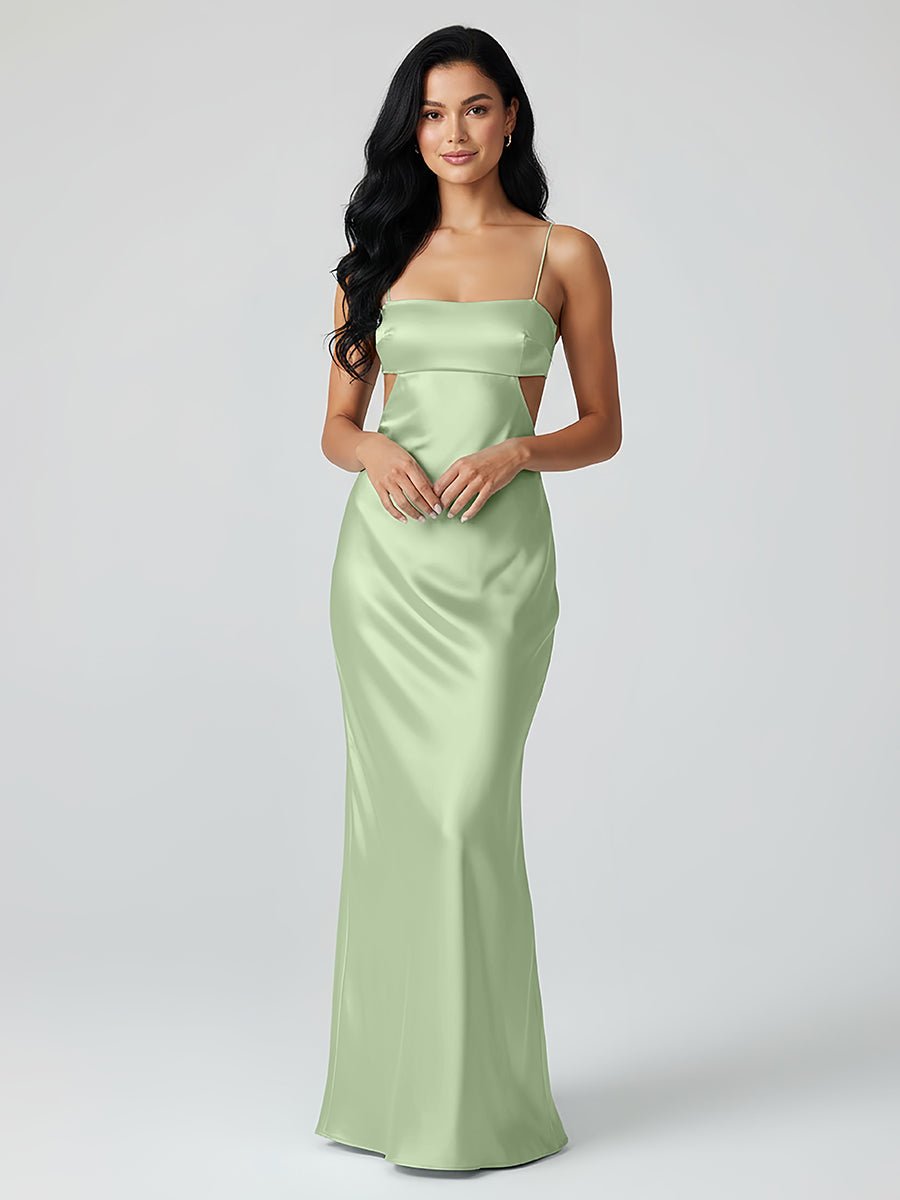 Jelissa | Spaghetti Straps Sheath Aqua Blue Prom Dress Formal Satin Party Dress