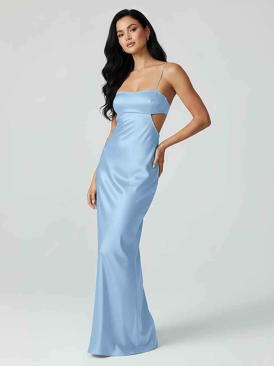 Jelissa | Spaghetti Straps Sheath Aqua Blue Prom Dress Formal Satin Party Dress