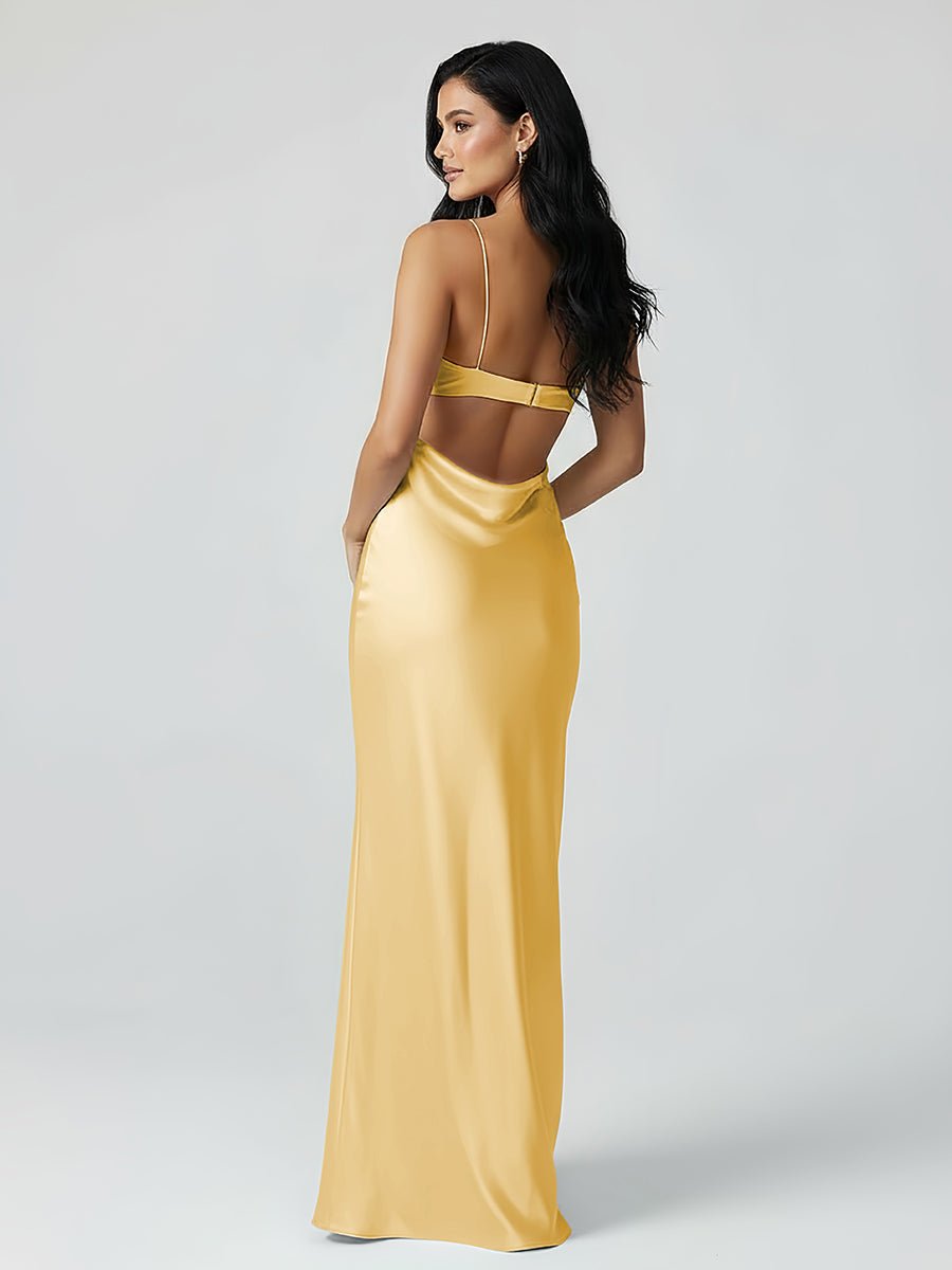 Jelissa | Spaghetti Straps Sheath Aqua Blue Prom Dress Formal Satin Party Dress