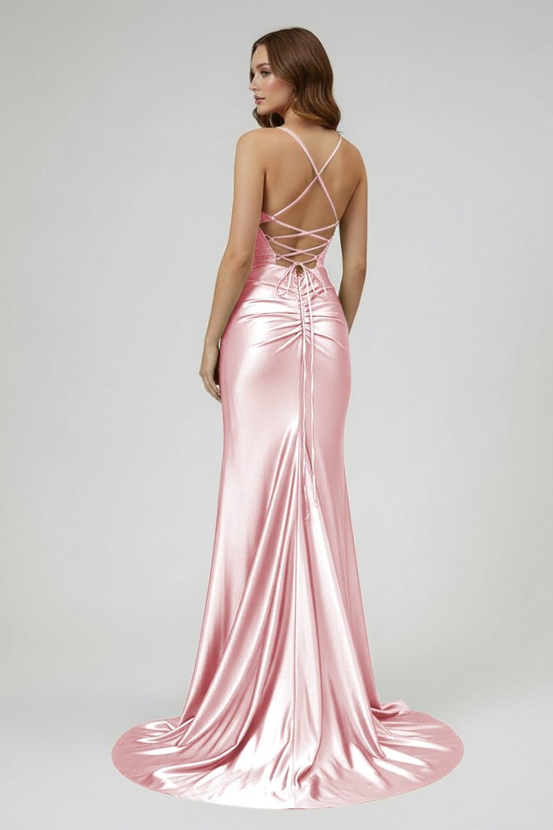 Jeni | Sage Scoop Neck Satin Mermaid Long Prom Dress with Slit