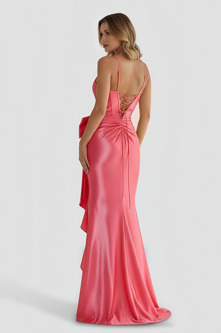 Jianna | Straps V-Neck Satin Mermaid Prom Dress with Bow
